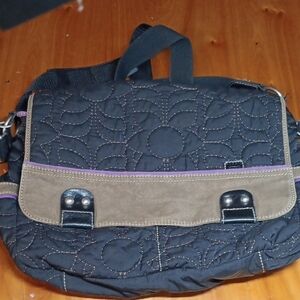 Black and Brown Messenger Bag with Textured Design and Fossil Key-per Bag